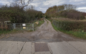 The gate entrance to Deenethorpe Aerodrome on Oundle Road near Corby