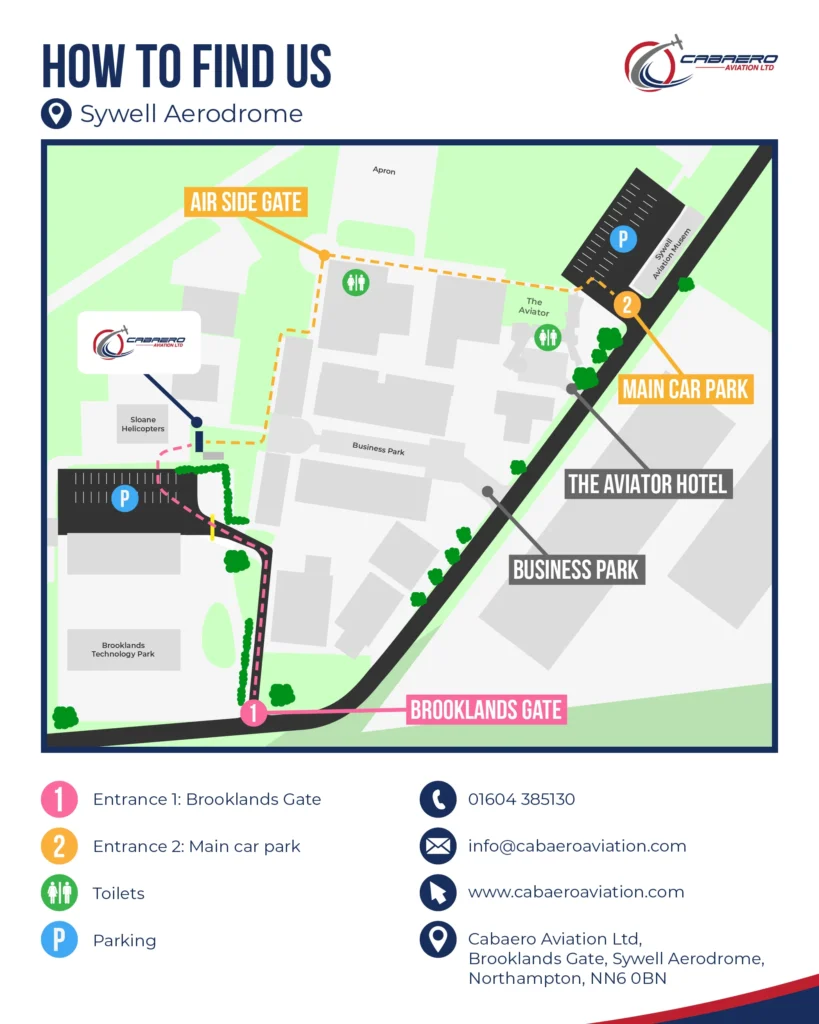 Map showing how to find Cabaero Aviation at Sywell Aerodrome